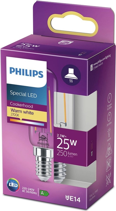 Philips LED T25 Transparant Afzuigkaplampje - 25 W - E14 - warmwit licht