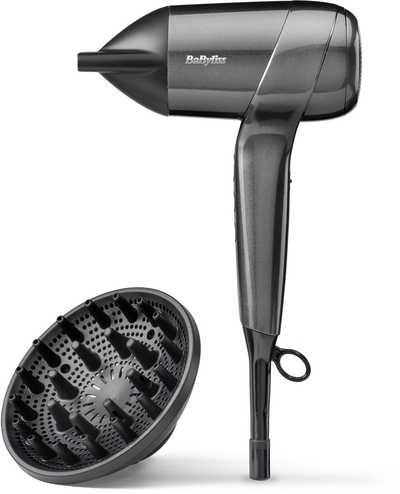 BaByliss Titanium Shine Föhn D6200DE - Compacte en Krachtige Haardroger met Diffuser - Lichtgewicht Digitale Motor - Ionische functie voor Minder Pluizig Haar - 3 Temperaturen en Snelheden