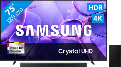 Samsung 75" Crystal UHD U8070F (2025) + Samsung HW-B750F Zwart