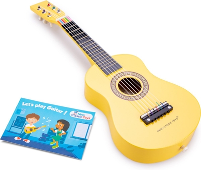 New Classic Toys® Houten Speelgoedgitaar met Draagriem - Geel - Speelgoedinstrument - Mijn eerste Gitaar Inclusief Muziekboekje - Speelgitaar voor Kinderen - Vanaf 3 jaar