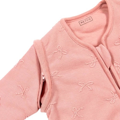 Meyco gevoerde baby slaapzak met afristbare mouwen Bow roze