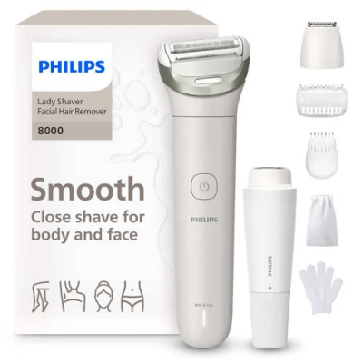 Philips Lady Shaver 8000 Series - Met face shaver, ingebouwd LED-lampje, 2 snelheidsstanden en 5 accessoires - Bright White - BRL159/00