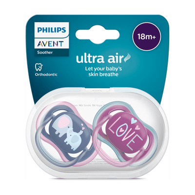 Philips Avent Ultra Air – Ademend en lichtgewicht fopspeen (18mnd+) – 2 stuks -  Mixpack -SCF349/49