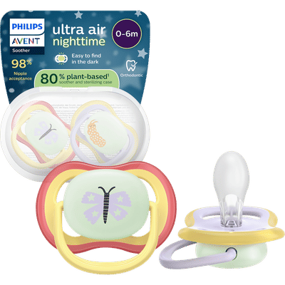 Philips Avent Ultra Air Night – Glow-in-the-dark fopspeen (0-6 mnd) – 2 stuks - SCF376/26