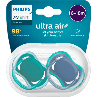 Philips Avent Ultra Air – Ademend en lichtgewicht fopspeen (6-18 mnd) – 2 stuks - SCF087/14