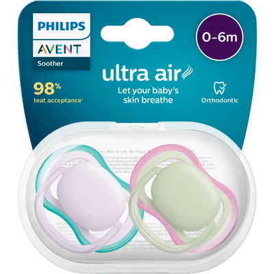 Philips Avent Ultra Air – Ademend en lichtgewicht fopspeen (0-6 mnd) – 2 stuks - Mixpack - SCF087/05