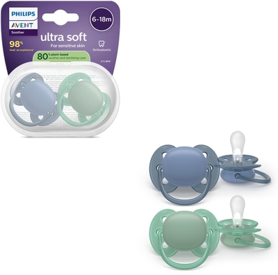 Philips Avent Ultra Soft – Superzachte siliconen fopspeen (6-18 mnd) – Voor gevoelige huid – 2 stuks - SCF091/42
