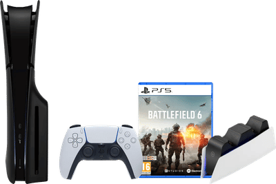 PlayStation 5 Slim Disc Edition + Battlefield 6 + Covers Zwart + Oplaadstation