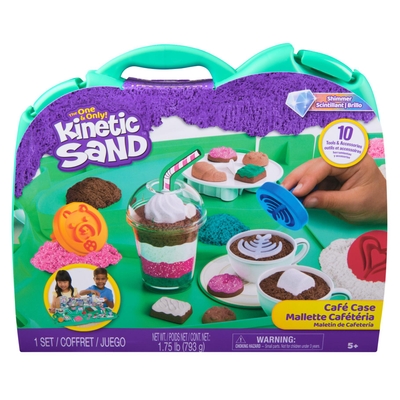 Kinetic Sand - Cafékoffer met 793 g speelzand in 4 kleuren 9 gereedschappen en vormen opbergkoffer