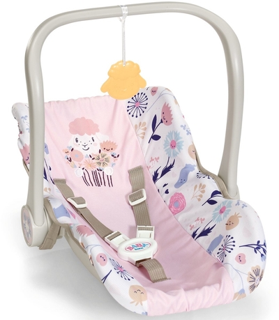 BABY born Autostoeltje met bloemenontwerp, verstelbare greep en 3-punts-veiligheidsgordel, geschikt voor poppen van 36 cm en van 43 cm