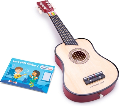 New Classic Toys® Houten Speelgoedgitaar met Draagriem - Bruin / Naturel - Speelgoedinstrument - Mijn eerste Gitaar Inclusief Muziekboekje - Speelgitaar voor Kinderen - Vanaf 3 jaar