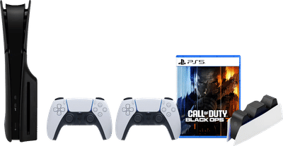PS5 Slim Disc Edition + Black Ops 7 + Covers Zwart + Extra Controller Wit + Oplaadstation