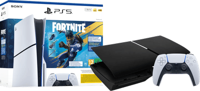 PlayStation 5 Slim Disc Edition Fortnite bundel + Covers Zwart + Extra Controller Wit