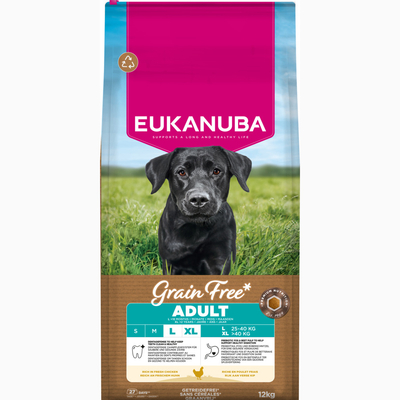 Eukanuba Grain Free Adult Large & Giant Kip - Dubbelpak: 2 x 12 kg - hondenbrokken