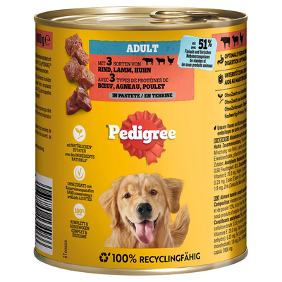 12x800g Rund. lam & Kip in paté Pedigree Classic natvoer voor honden - natvoer honden
