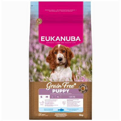 3kg Eukanuba Grain Free Puppy Klein & Middelgroot Ras Zeevis Droogvoer voor honden - hondenbrokken