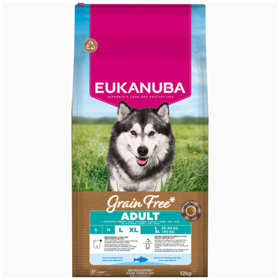 12kg Eukanuba Grain Free Adult Large & Giant Breed Zeevis Hondenvoer droog - hondenbrokken