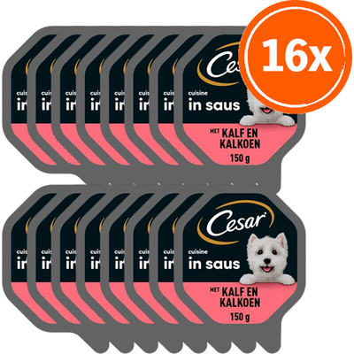 Cesar Hondenvoer nat kalf & kalkoen 16-pack Nat hondenvoer 14 x 150 gr - natvoer honden
