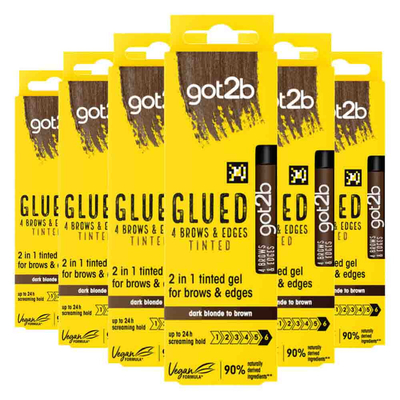 6x Got2b Glued 4 Brows&Edges Tinted Brown 16 ml