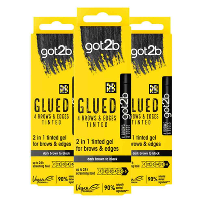 3x Got2b Glued 4 Brows&Edges Tinted Black 16 ml