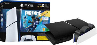 PlayStation 5 Slim Digital Edition Fortnite bundel + Covers Zwart + Oplaadstation