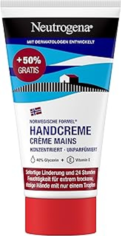 Neutrogena Handcrème geconcentreerd ongeparfumeerd vochtinbrengende crème met 40% glycerine + vitamine E voor extreem droge, gebarsten handen, 75 ml