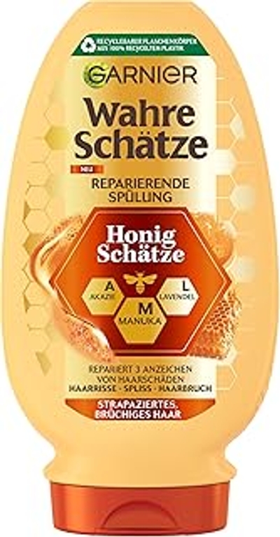 Garnier Echte schatten Reparerende spoeling, honing, versterkt en voedt beschadigd en breekbaar haar, tegen gespleten haarpunten, conditioner, voedende formule, minder haarbreuk, 1 x 200 ml