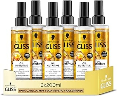 Gliss Oil Nutritive tweefasige conditioner zonder express-spoeling voor extreem droog, gekraakt of broos haar, 6 stuks à 200 ml 1,200 ml