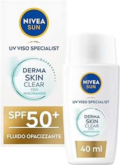 Nivea Sun Derma Skin Clear Zonnebrandcrème voor het gezicht, SPF50+, 40 ml, met anti-deukencomplex, niacinamide, SPF 50+ ultra lichte gezichtsvloeistof