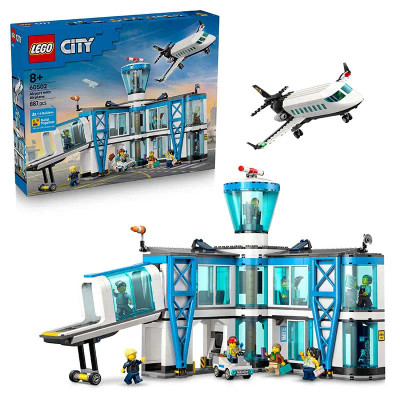 LEGO® Luchthaven met Vliegtuig - Speelgoedset met Vliegveldmodel voor Jongens, Meisjes en Fans van Speelgoedvliegtuigen - Bouwset voor 1 tot 4 Personen - 9 Minifiguren - Verjaardagscadeau voor Kinderen Vanaf 8 Jaar - 60502