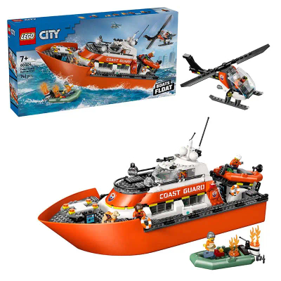 LEGO® City Kustwacht Reddingsboot met Helikopter - Fantasierijke Speelset voor Kinderen - Speelgoed met Drijvende Boten en Reddingshelikopter - Cadeau voor Jongens en Meisjes Vanaf 7 Jaar - 60504