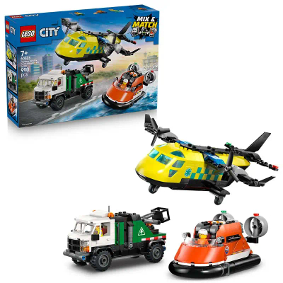 LEGO® City Vliegtuig, Servicewagen en Hovercraft Remix - Speelgoedset met Hulpdienstvoertuigen - Stimuleer Fantasierijk Speelplezier met 3 Modellen - Interactief Speelgoed - Cadeau voor Jongens, Meisjes en Kinderen Vanaf 7 Jaar - 60505