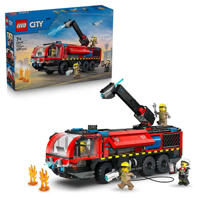 LEGO® City Luchthaven Brandweertruck - Reddingsvoertuig - Modelbouwset voor Jongens en Meisjes Vanaf 7 Jaar - Speelgoedvoertuig voor Blusoperaties met 4 Minifiguren van Brandweerlieden - Cadeautip voor Kinderverjaardagen - 60499