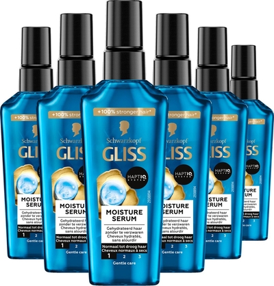 Gliss Aqua Revive Haarserum – Haarverzorging - Hydraterend – Glanzend & Zacht Haar - Droog Haar – Voordeelverpakking - 6x75 ml
