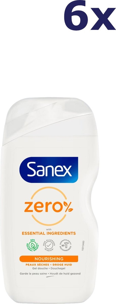 Sanex Zero% Nourishing Shower Gel - 6 x 400 ml (voor droge huid)