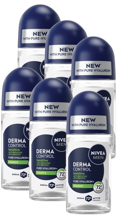 NIVEA MEN Derma Control Sensitive Anti-Transpirant Deo Roller - Deodorant - 72u Bescherming  6 x 50ml
