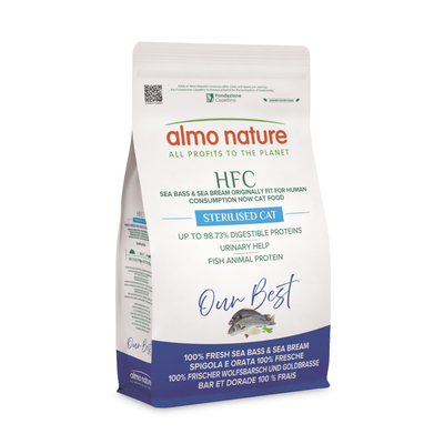 1.2kg Almo Nature HFC Longevity Gesteriliseerde Zeebaars & Goudbrasem droogvoer voor katten - kattenbrokken