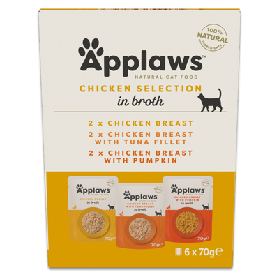 Mixpack Applaws Maaltijdzakjes in Bouillon 12 x 70 g Kattenvoer - Mixpakket Kip (3 Soorten) - natvoer katten