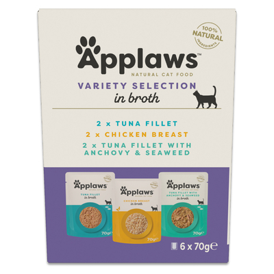 Mixpack Applaws Maaltijdzakjes in Bouillon 12 x 70 g Kattenvoer - Mixpakket Tonijn & Kip (3 Soorten) - natvoer katten