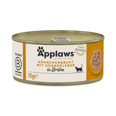 Applaws in Bouillon 6 x 70 g Kattenvoer - Kipfilet met kippenlever - natvoer katten
