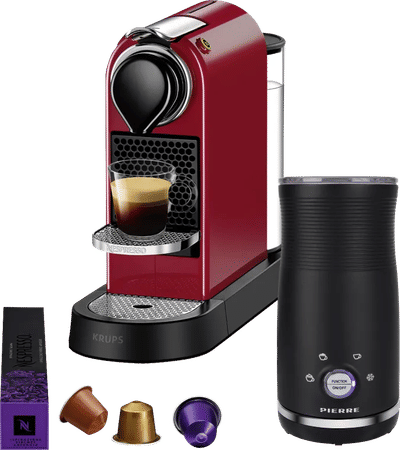Krups Nespresso Citiz XN7415 Kersenrood + Pierre Melkopschuimer