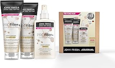 John Frieda Profiller + voordeelset - inhoud: shampoo, 250 ml + conditioner, 250 ml + krachtige spray, 150 ml - voor fijn haar - met biotine en hyaluronzuur