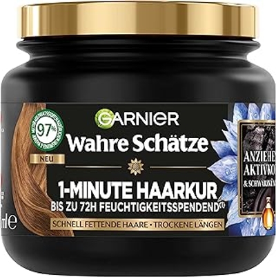Garnier Echte schatten balancerende houtskool haarmasker, haarkuur voor snel vettige hoofdhuid en droge haarlengtes, actieve kool en zwarte komijnolie, 340 ml 1 stuk