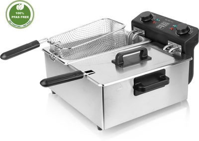 Emerio Frituurpan Dubbel - 2x 3 Liter Friteuse - PFAS-Vrij - Regelbare Thermostaat - Koude Zone - DF-120485 RVS