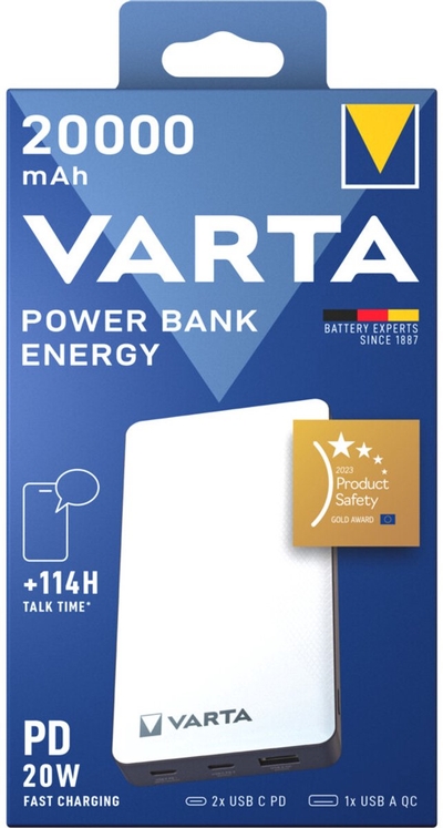 Varta Power Bank Energy 20000 20.000mAh. 2xUSB A. 1xUSB C