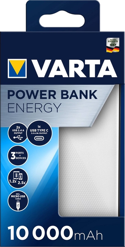 Varta Power Bank Energy 10000 10.000mAh. 2xUSB A. 1xUSB C