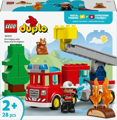 LEGO® DUPLO® Town Brandweertruck met Slang en Brandweerman Speelgoed met Reddingsvoertuig - Leerzaam Cadeau voor Peuters Vanaf 2 Jaar - Met Eekhoornfiguur en Ladder - 10473