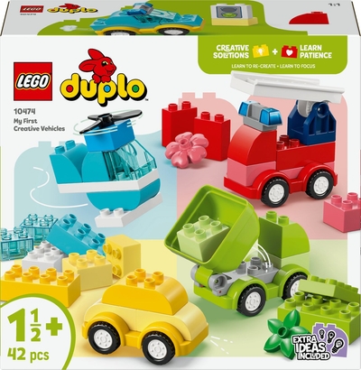 LEGO® DUPLO® Mijn Eerste Creatieve Voertuigen Educatief Speelgoed met Kleine Auto, Helikopter, Kiepwagen en Brandweerwagen - Cadeau voor Kinderen Vanaf 18 Maanden - 10474