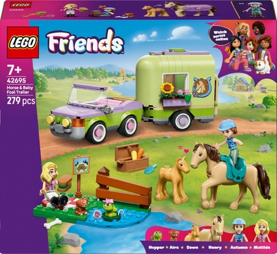 LEGO® Friends Trailer met Paard en Veulen Speelgoedset met Dieren - 2 Minipoppetjes, Paard, Veulen, Puppy en Kikkerfiguren - Fantasierijke Cadeautip voor Verjaardagen voor Meisjes, Jongens en Kinderen Vanaf 7 Jaar - 42695