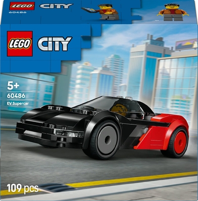 LEGO® City EV Supercar Bouwset - Elektrische Sportauto voor Jongens, Meisjes en Fans Vanaf 5 Jaar - Raceauto met Minifiguur van Coureur - Klein Cadeautje voor een Kinderverjaardag - 60486